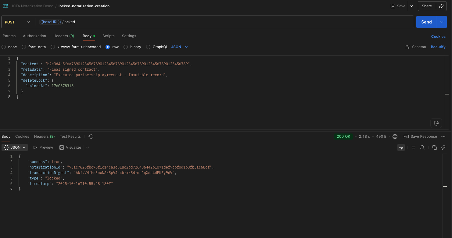Locked Notarization Creation with lock